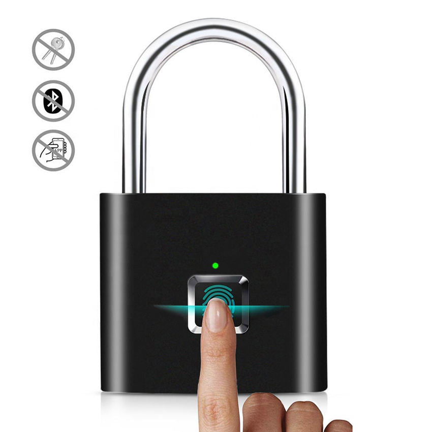 Navkar Systems FPAL-MINI Biometric Fingerprint Padlock – USB Rechargeable Smart Lock for Gym, Locker, Fence & Outdoor Security – Keyless and Password Free Portable Lock (Black) | Stores 20 Fingerprints