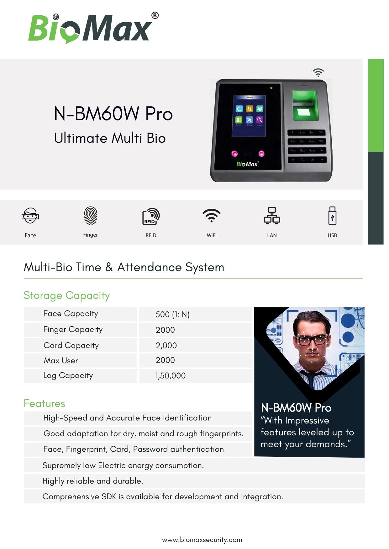 BIOMAX N-BM60W PRO MULTI-BIO TIME & ATTENDANCE SYSTEM