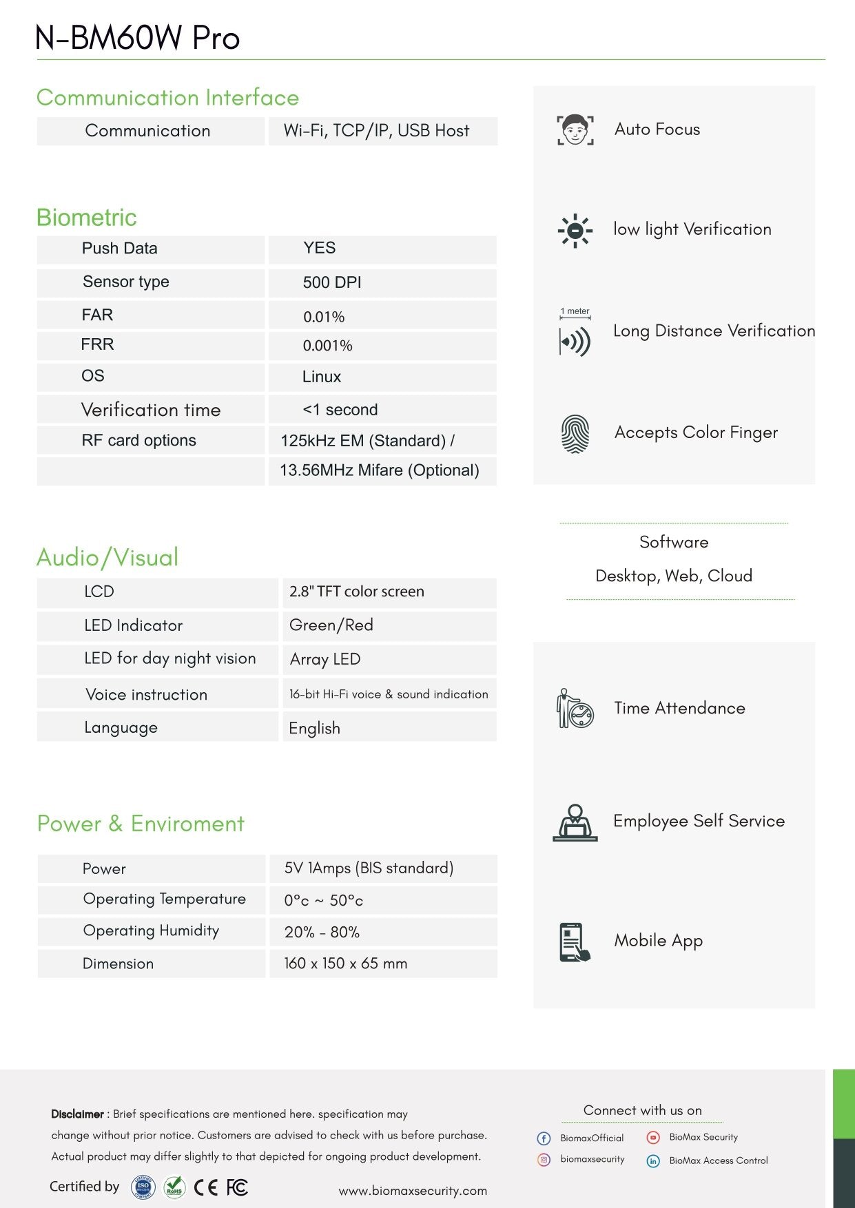 BIOMAX N-BM60W PRO MULTI-BIO TIME & ATTENDANCE SYSTEM