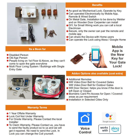 Combo-CN66 Electronic Lock for Metal Gate to Operate by Remote & Mobile App Silver Gold with Installation
