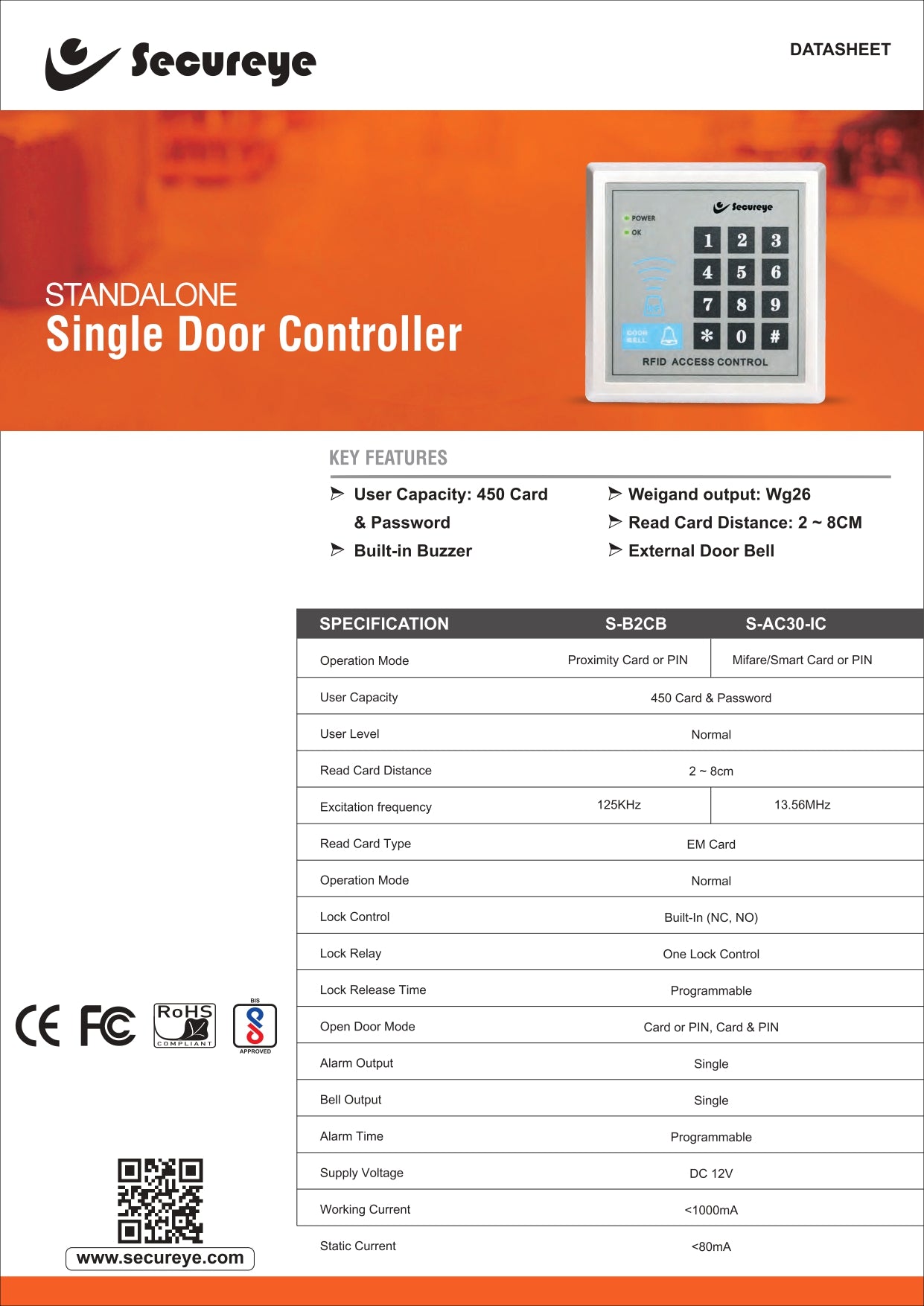 Secureye Single Door Access Controller S-B2CB