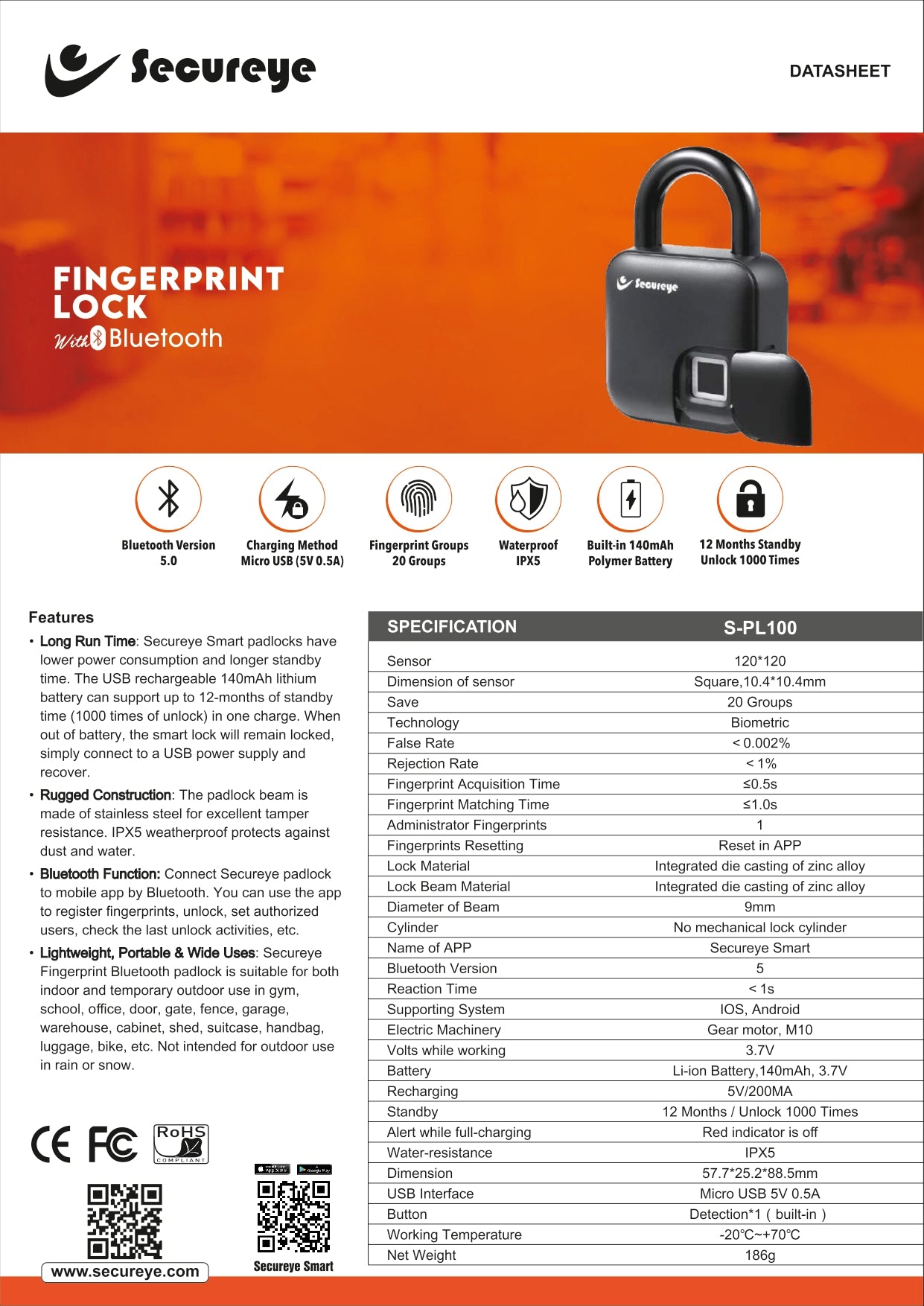 SecureEye Fingerprint Lock S-PL100