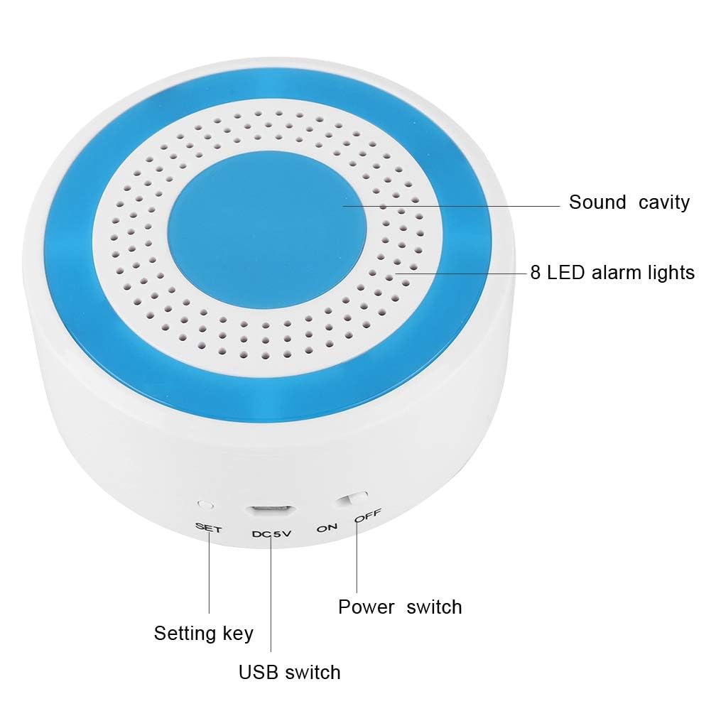 (SRRD-43) Wireless Sound and Light Strobe Siren 433mhz 100dB Home Security Strobe Siren for WiFi GSM Alarm Panel System (20 Wireless Defense Zones, 5 Wireless Remote Controllers)