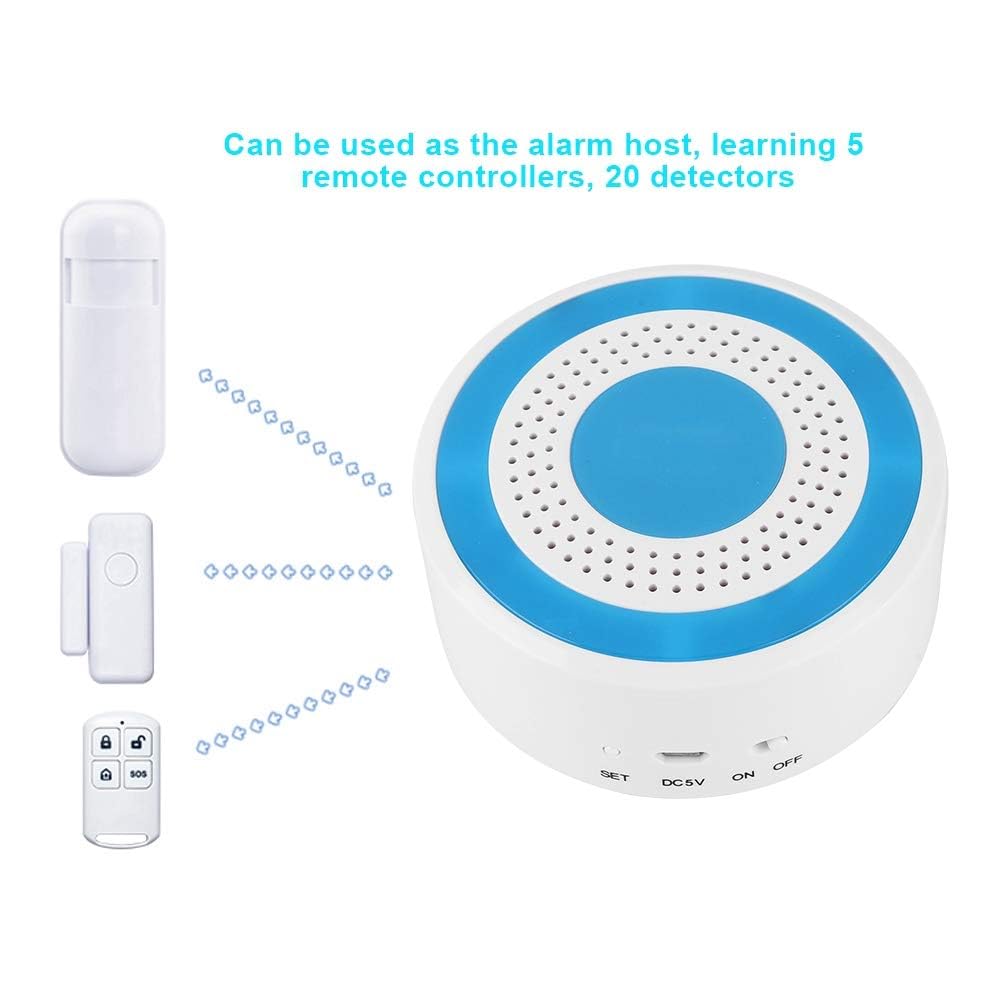 (SRRD-43) Wireless Sound and Light Strobe Siren 433mhz 100dB Home Security Strobe Siren for WiFi GSM Alarm Panel System (20 Wireless Defense Zones, 5 Wireless Remote Controllers)