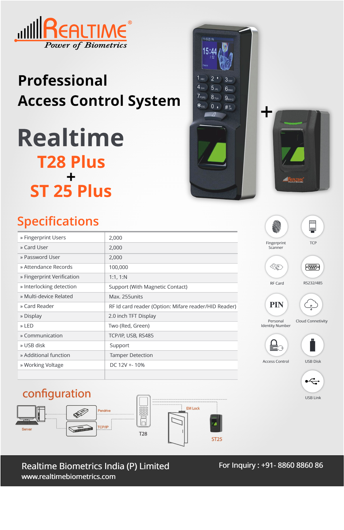 Realtime T28 Plus + ST 25Plus Fingerprint Professional Access Control With Slave Reader