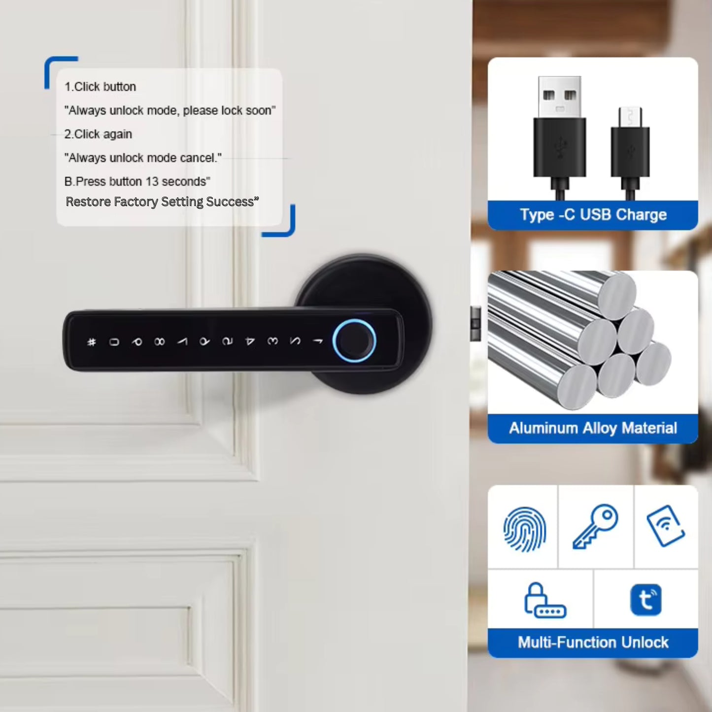 FPHL-900 Navkar Systems Intelligent Tuya App Handle Fingerprint Lock High Security Password Electronic Smart Door Lock