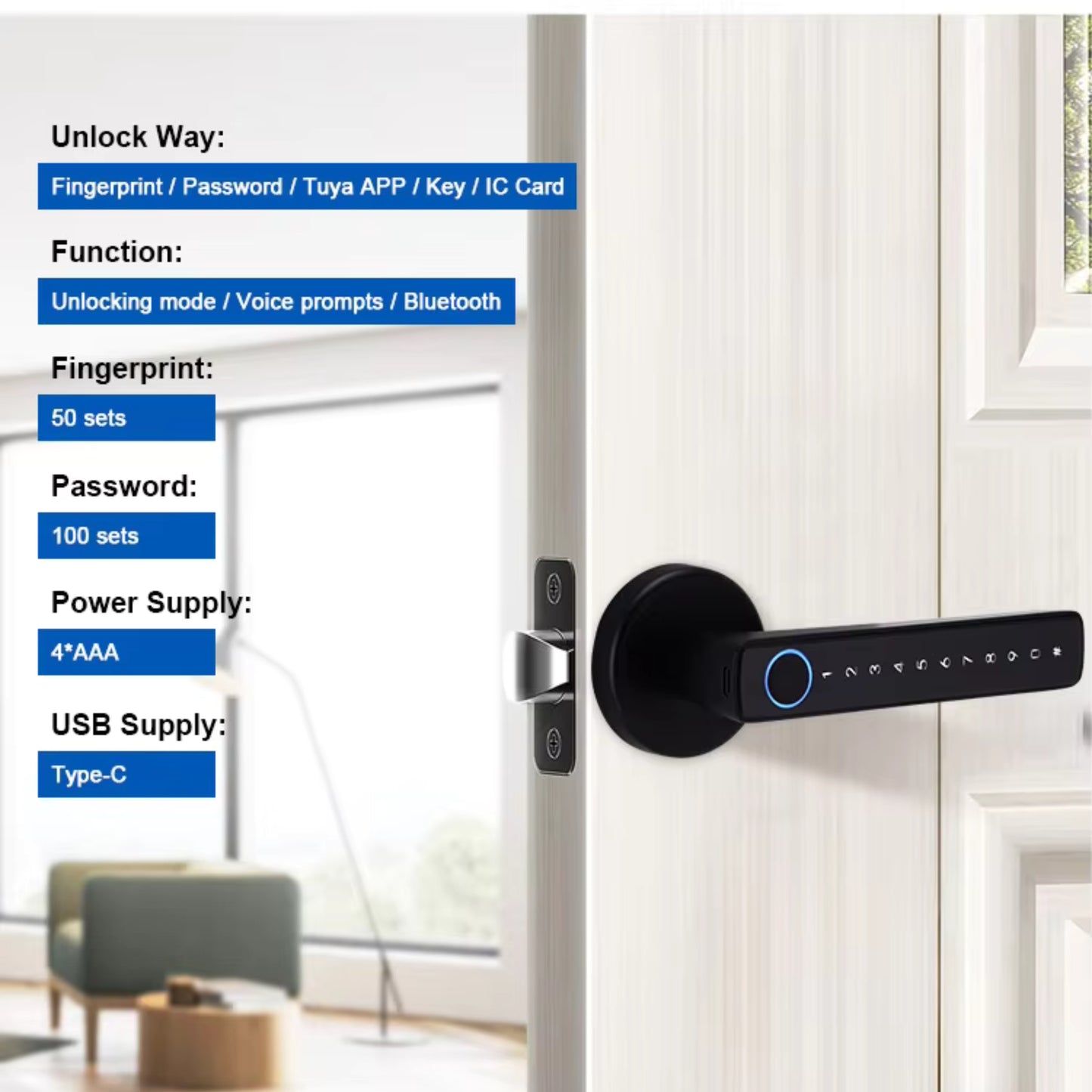 FPHL-900 Navkar Systems Intelligent Tuya App Handle Fingerprint Lock High Security Password Electronic Smart Door Lock