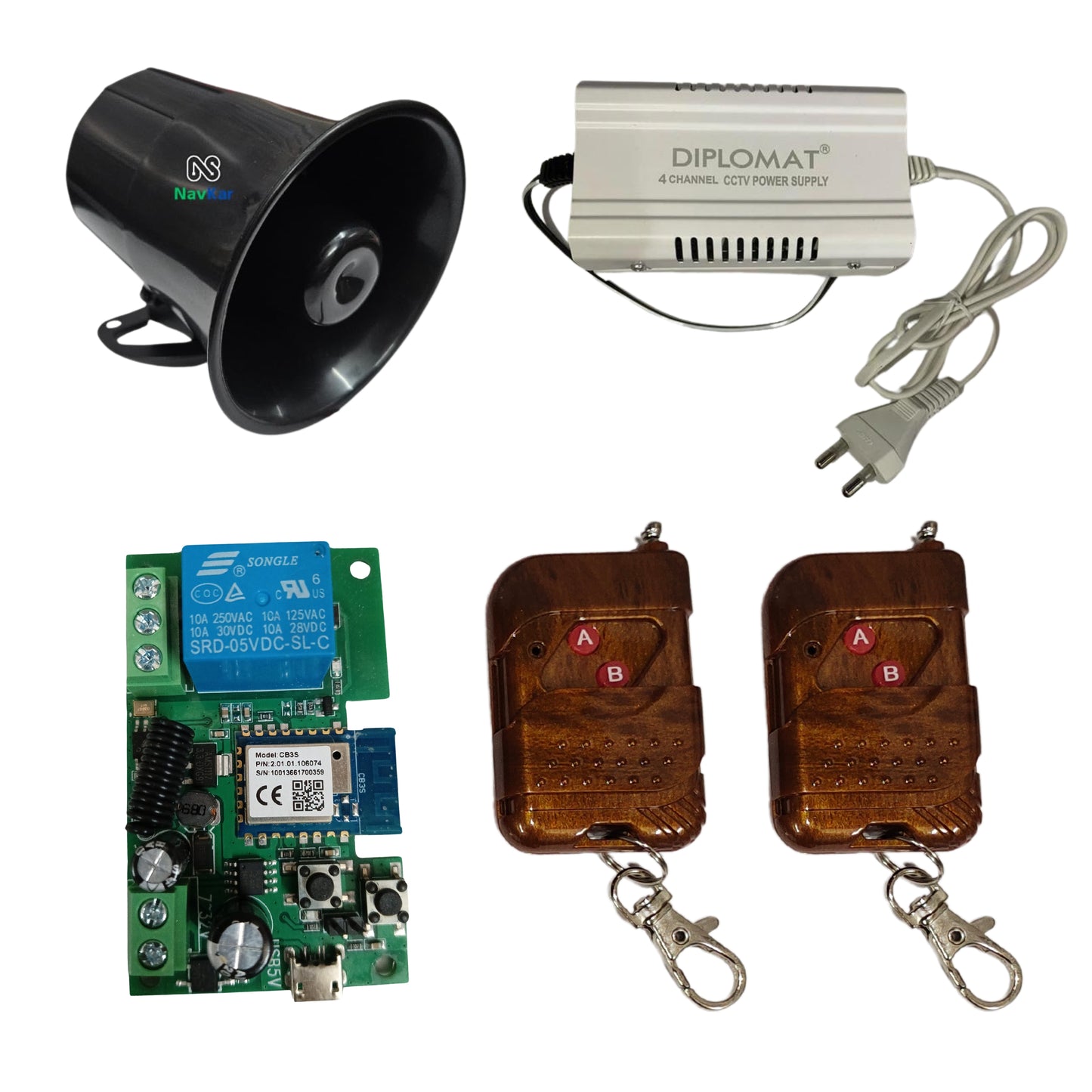Combo-CN56 Tuya WiFi Siren with 2 remotes and 12V Power Supply (Get Alarm remotely Anywhere in The World Through Your WiFi Security System)