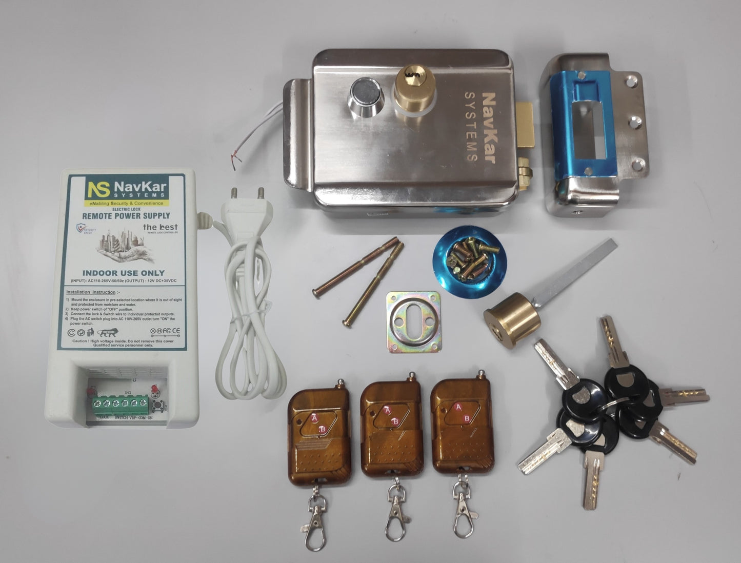 Electronic Door Lock + Power Supply with 3 Remotes, Plug n Play, Easy to Install, DIY