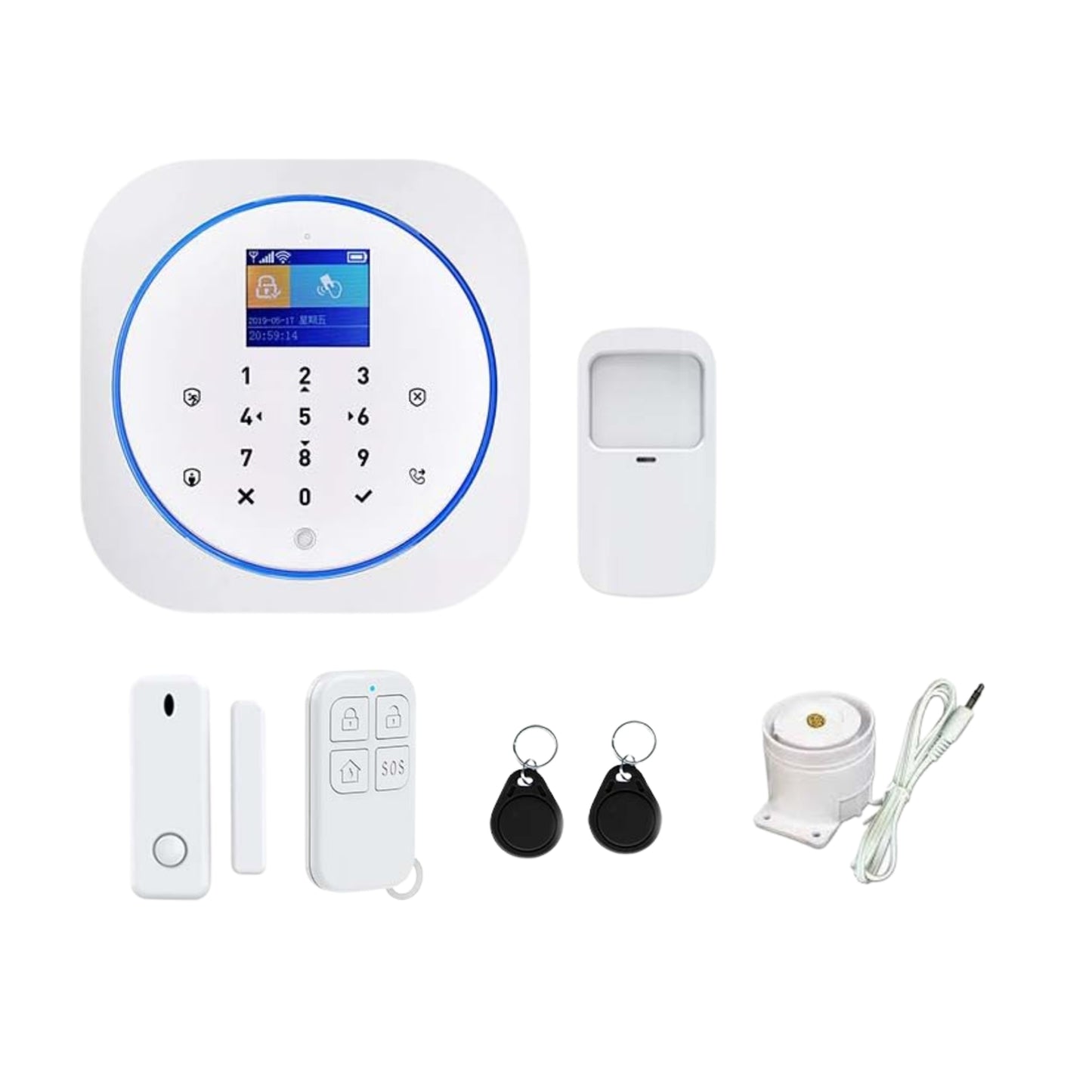 ACJ-402 Wireless Full Home Security Smart Alarm System | Wireless Door/Window Open Alarm, PIR Motion Sensor with RFID & Remote Control | SMS/Phone Alert and User Password Protection