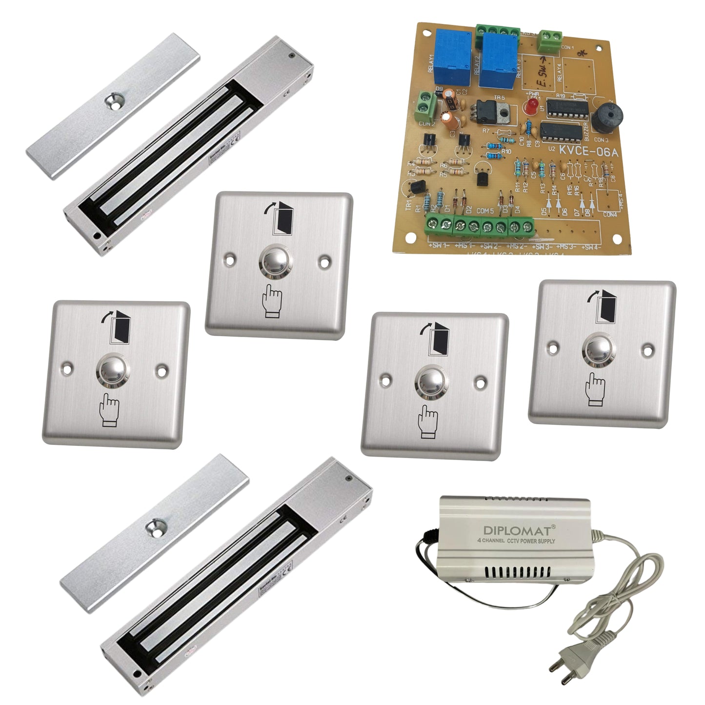 Combo-CN168 Two Door Interlocking Controller 1 Nos with EM Lock 600 Lbs Feedback 2 Nos Exit Button 4 pc & 12v 5 Amp Power Supply