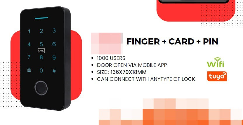 WB-02 Weatherproof Finger Card Pin Remote Mobile App Access Control Panel with 2 Remotes, Can Operate Any Electronic Lock Using Finger Card Pin Remote Smart Life App