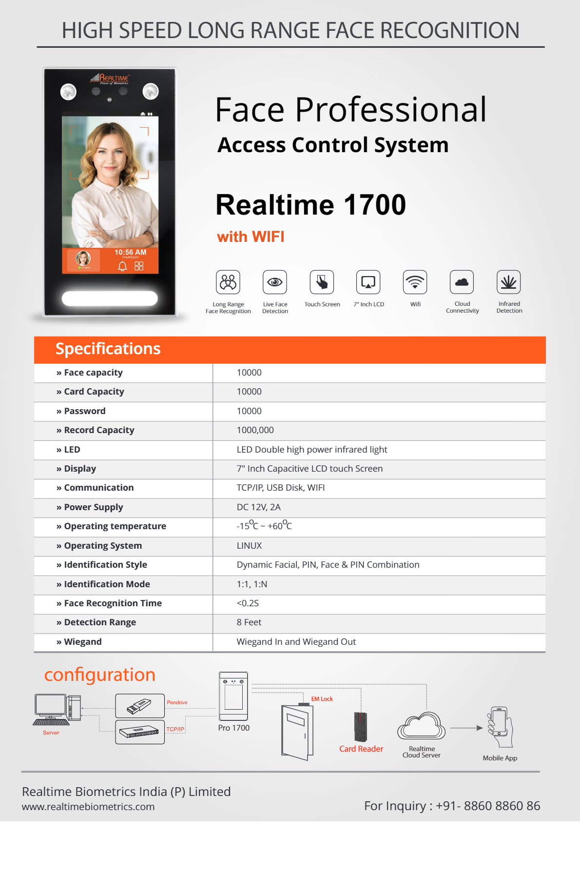 Realtime Pro 1700 With Wifi Face Professional Access Control System