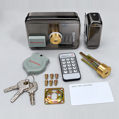 RFMT-22 smart card rim lock kit with card reader, IR remote, keys and card