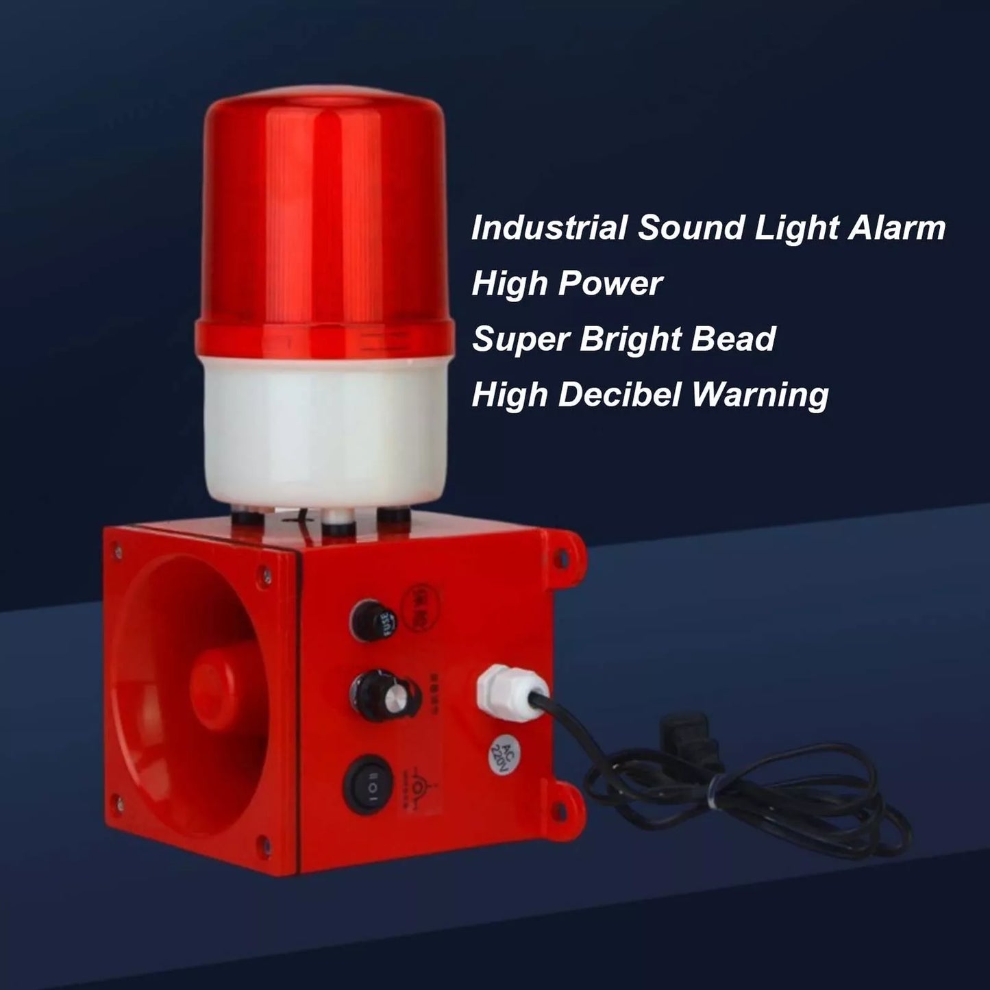 Navkar Systems Warning Lamp 120DB Audible Visual Alarm Security Strobe Light Plug 220V
