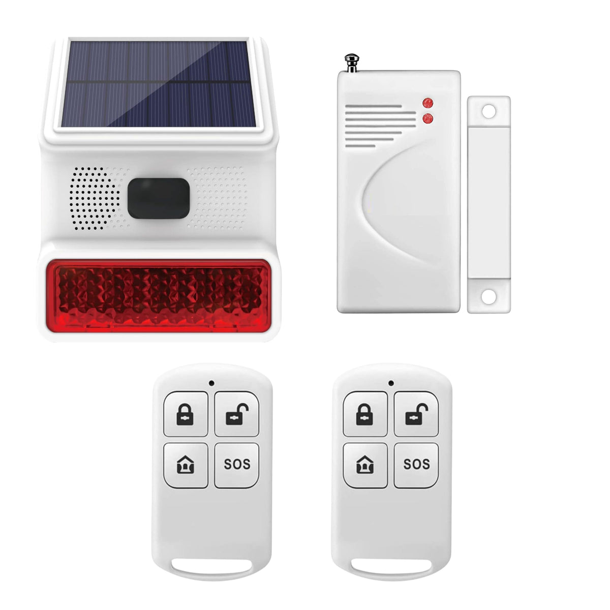 Navkar Systems Solar Wireless Alarm Siren Kit with MCT-43 Door Sensor, 2 Remotes, 433MHz