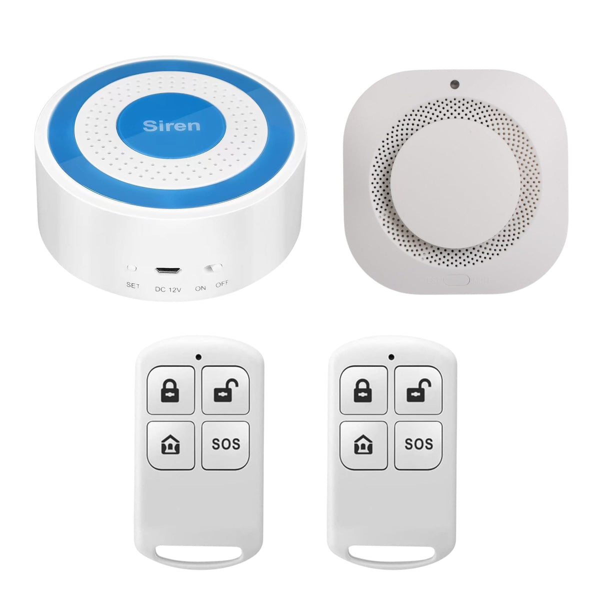 Navkar Systems Wireless Strobe Siren Kit with SMK-43 Smoke Detector and 2 Remote Controls