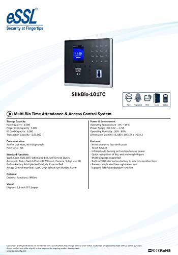 ESSL SILKBIO-101TC TIME ATTENDANCE & ACCESS CONTROL SYSTEM