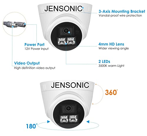 Jensonic Wired 1080p FHD 2MP 60° Viewing Area Security Camera, White