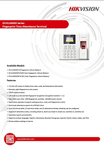 Hikvision Attendance Machine DS-K1A8503EF (Finger+ Card+ Pin)