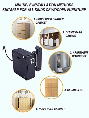 Combo-CN155 Metal Invisible or Hidden RFID Smart Digital Lock Specially Designed for Wardrobe, Cabinet or Drawer Master & User Cards with Lock (Black , Polished)