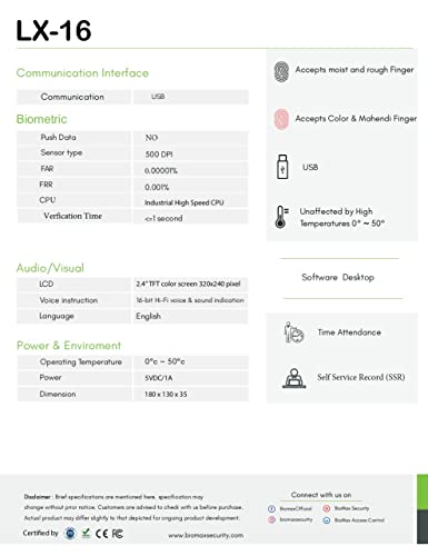 BIOMAX LX 16 FINGERPRINT TIME & ATTENDANCE MACHINE