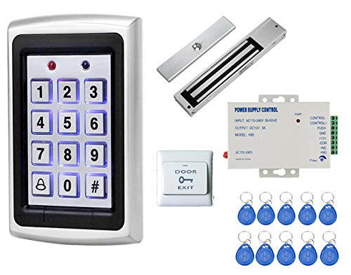 Weatherproof RFID Pin Access Control System, EM Lock 600 Lbs, K80 Supply, PVC Button, Keychain Tag 10 Nos for Wooden or Aluminium Door