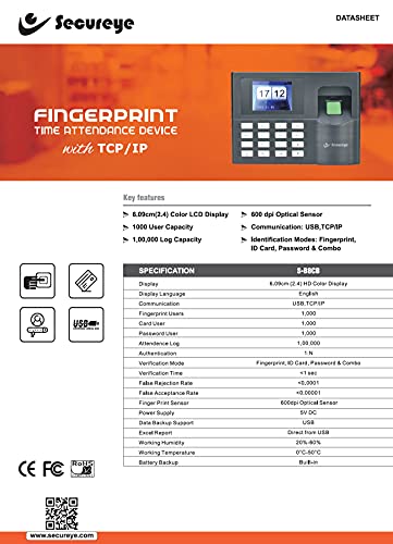 SecureEye Biometric Attendance Device S-B8CB