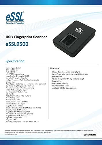 ESSL Fingerprint Enrollment Reader for Office, Organization ESSL9500