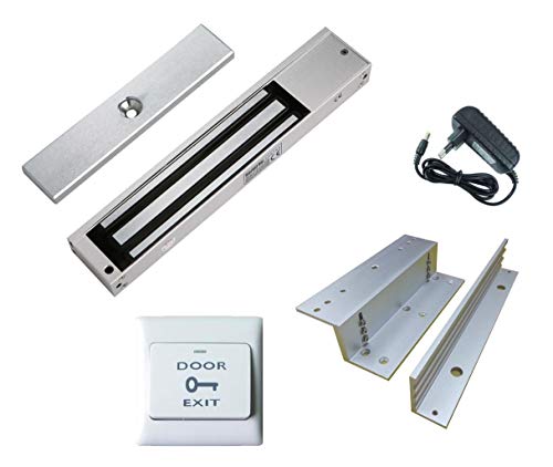 Combo-CN157 Electromagnetic Lock with LED 12 V 600 LBS with Z, L Brackets, exit Push Button with Power Adapter