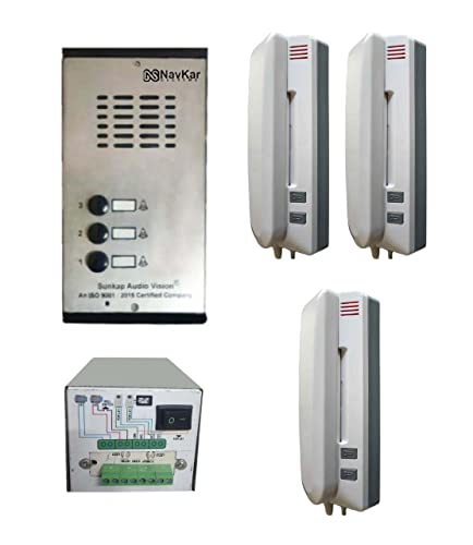 Audio Door Phone Set with 3 Handsets, 1 pc 3 Button Outdoor Unit and Power Supply