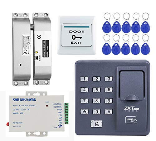 Combo-CN168 Door Entry Access Control System Biometric RF PIN Access Control, Drop Bolt Lock, Exit Button, K80 Supply, 10 Keychain