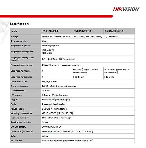 Hikvision Attendance Machine DS-K1A8503EF (Finger+ Card+ Pin)