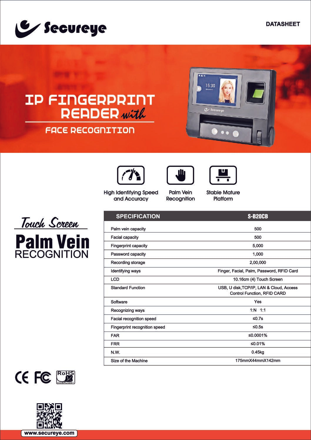 SecureEye Palm Vein Recognition S-B20CB