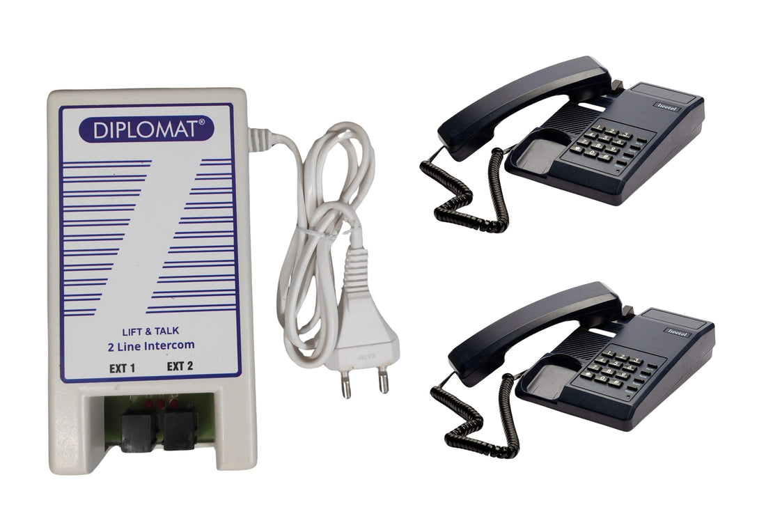 Diplomat DP-002 lift and talk intercom with two Beetel C11 phones