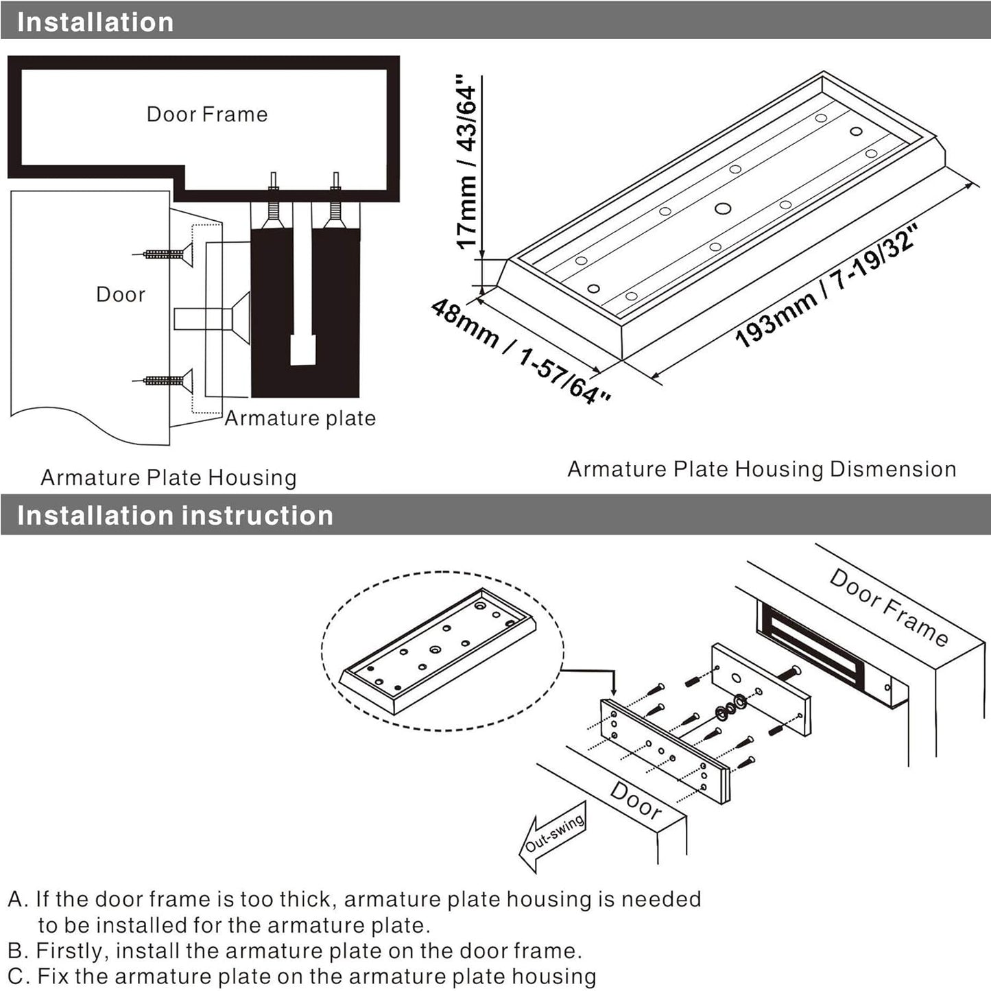 I Bracket Installation Groove of Armature Plate for 280KG 600Lbs Magnetic Lock