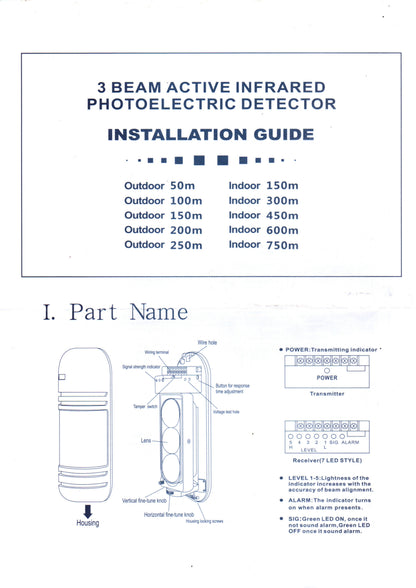 ABT-250 Weatherproof Triple Beam Alarm Photoelectric Infrared Led Detector Security System, Home Security Alarm Infrared Detector Sensor 3 Beam Sensor