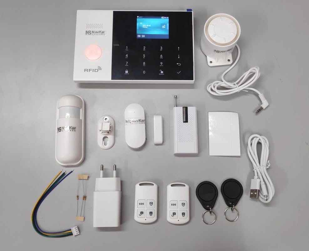 NAVKAR SYSTEMS WiFi GSM Touch Security System Complete Kit (with 1 pc Door, 1 pc Motion) and 1 pc Wireless Vibration Sensor