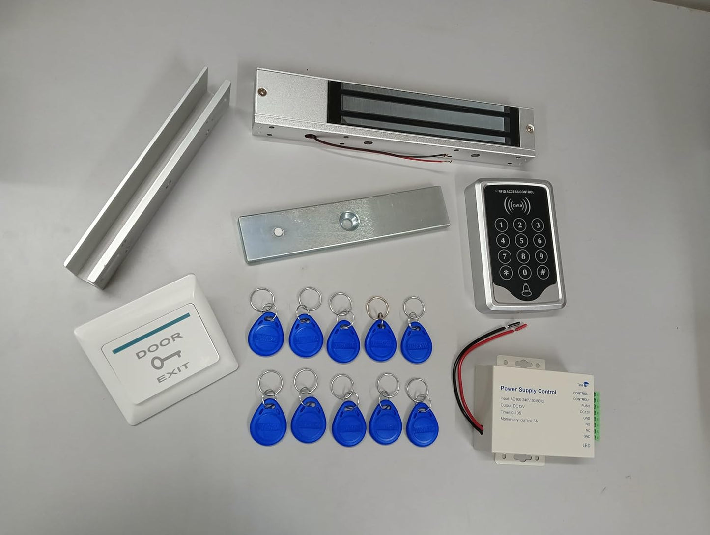 NAVKAR SYSTEMS RFID Pin Access Control System, EM Lock 600 Lbs, U Bracket, K80 Supply, PVC Button, Keychain Tag 10 Nos for Toughened Glass Door