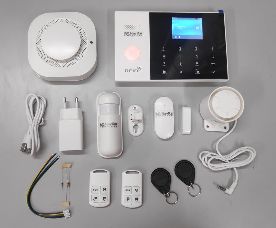 NAVKAR SYSTEMS WiFi GSM Touch Security System Complete Kit (with 1 pc Door, 1 pc Motion) and 1 pc Smoke Sensor