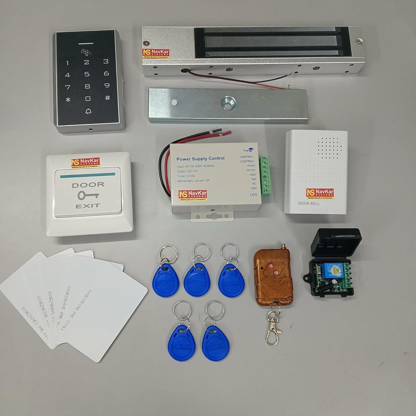 NAVKAR SYSTEMS DIY Full Complete RFID Access Control Kit Set for Single Door (White)