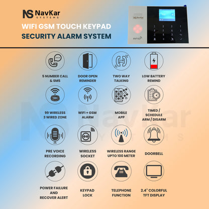 NavKar SYSTEMS WiFi GSM Touch Home Security Burglar Alarm System with Mobile App