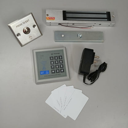 RFID Card Password Based Access Control System, Electro Magnetic EM Lock 600 Lbs, Exit Button, 12 v 2 Amp Adapter, 10 RFID Cards