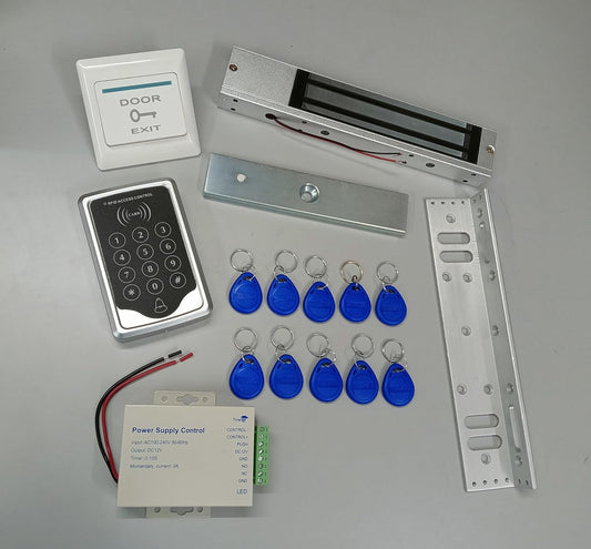 RFID Pin Access Control System, EM Lock 600 Lbs, L Bracket, K80 Supply, PVC Button, Keychain Tag 10 Nos for Wooden or Aluminium Door