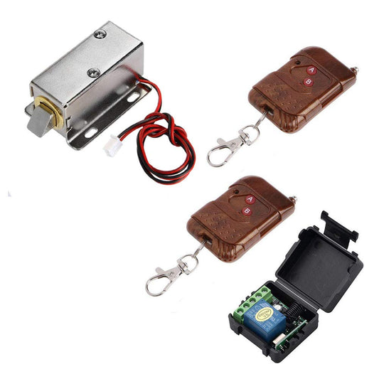 NAVKAR SYSTEMS 12V DC Cabinet Door Drawer Electric Lock Assembly Solenoid Lock 27x29x18mm and Remote Kit for Open Electronic Door Lock (with 2 Remote).