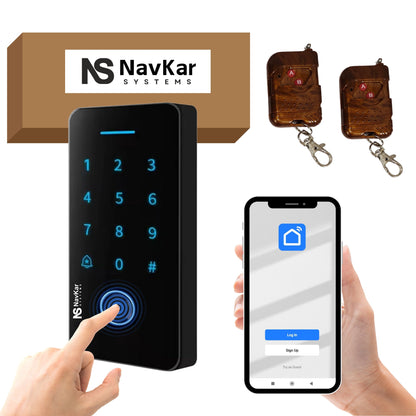 WB-02 Weatherproof Finger Card Pin Remote Mobile App Access Control Panel with 2 Remotes, Can Operate Any Electronic Lock Using Finger Card Pin Remote Smart Life App