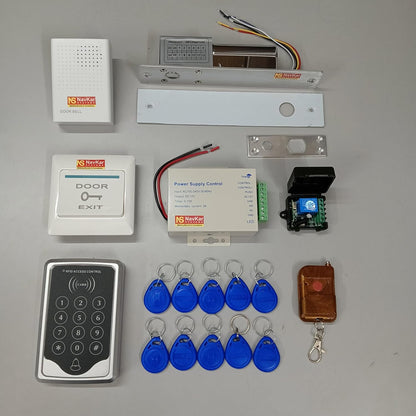 NAVKAR SYSTEMS DIY Full Kit Set RFID Keypad Access Control System, Electric Drop Bolt Lock, Door Bell and Remote Control