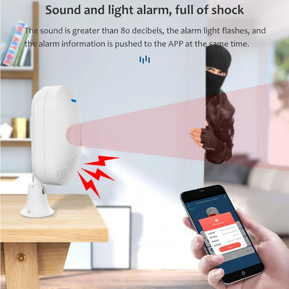 Tuya WiFi PIR Motion Sensor with Tuya WiFi Siren with 2 remotes and 12V Power Supply (Get Alarm remotely Anywhere in The World)