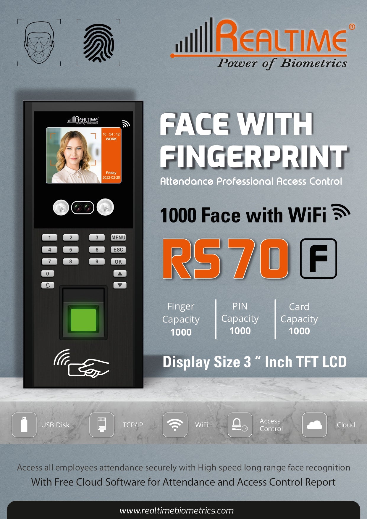 Realtime RS70F  + RS9 Plus Fingerprint Professional Access Control With Slave Reader
