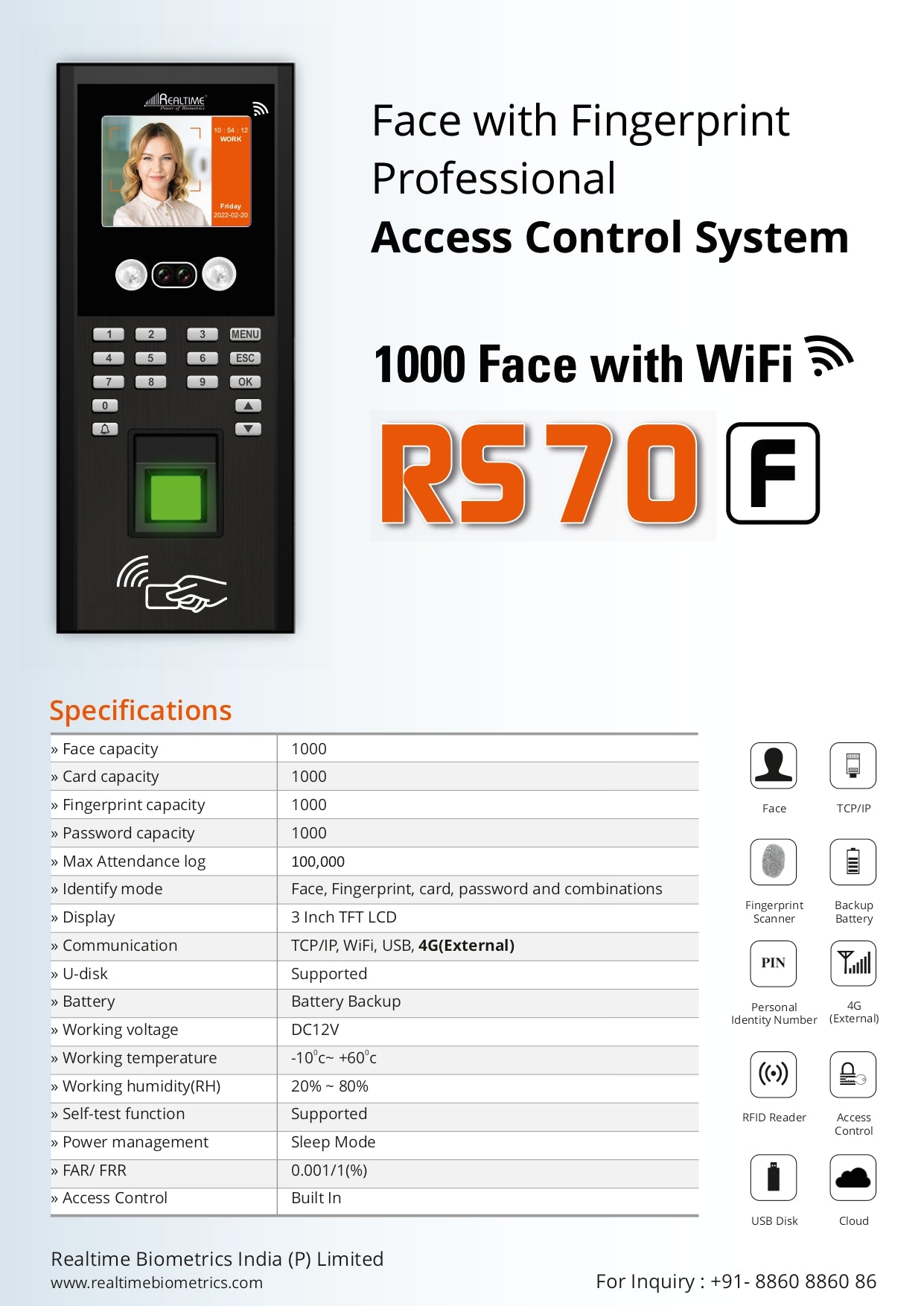 Realtime RS70F  + RS9 Plus Fingerprint Professional Access Control With Slave Reader
